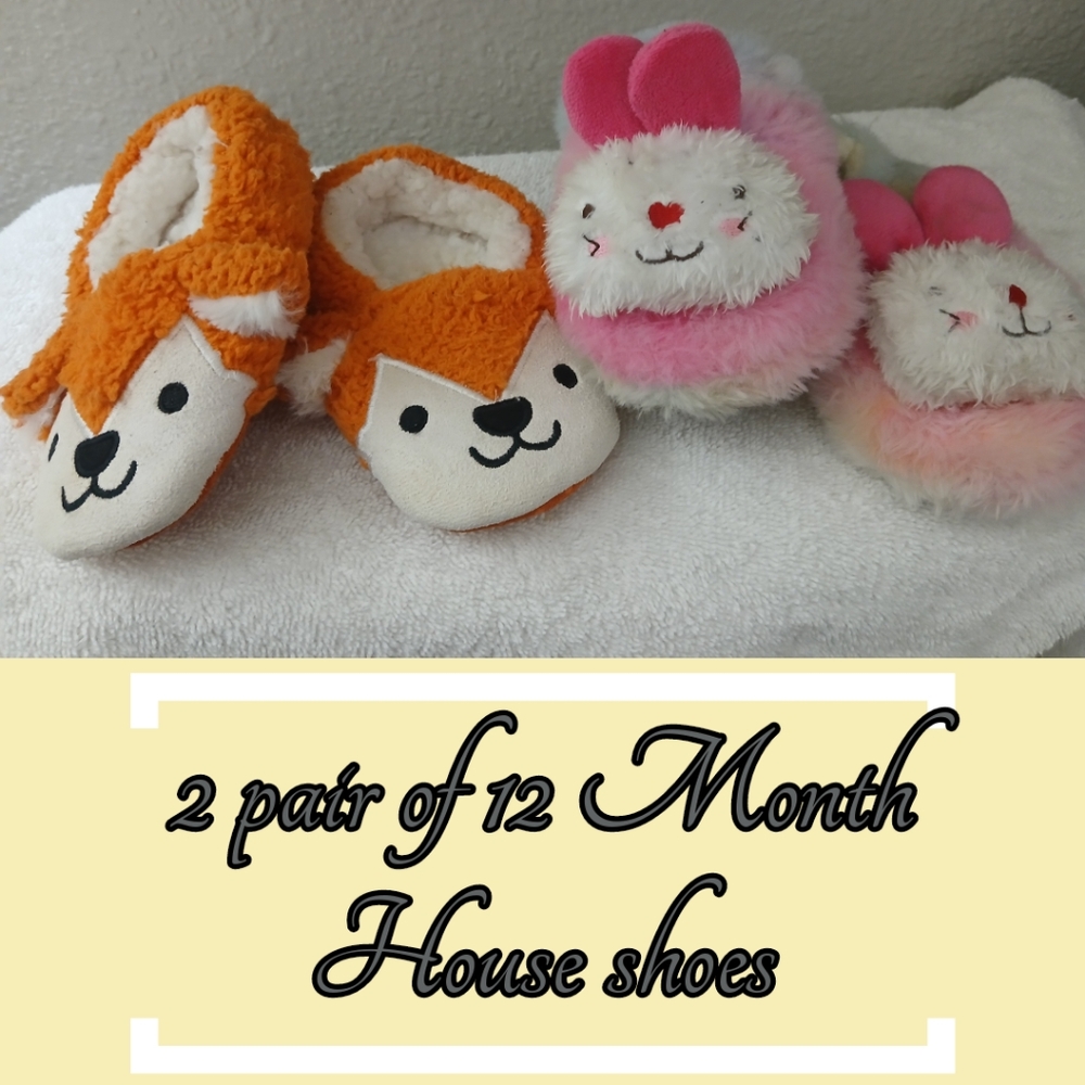 Kids Fuzzy Animal Slippers - Orange and Pink 24M